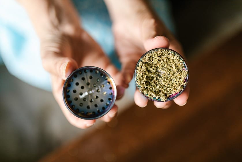 Weed kief in a grinder